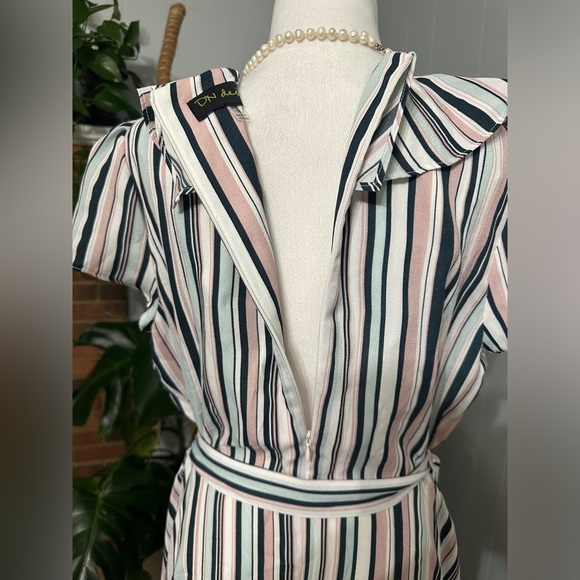 🛍️DN design multi color stripes dress with belt ties and ruffle top size 14 - Picture 5 of 11